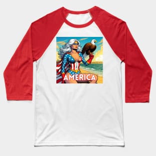 America Female Superhero Summertime Beach Eagle Baseball T-Shirt